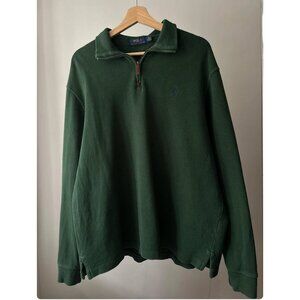 Y2K Forest Green Ralph Lauren Quarter Zip | Vintage Boxy Cotton Collared Sweater